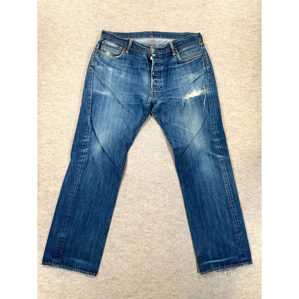 Levi's 501 Jeans Men 36x32 Blue Denim Medium Wash Straight Button Fly Streetwear